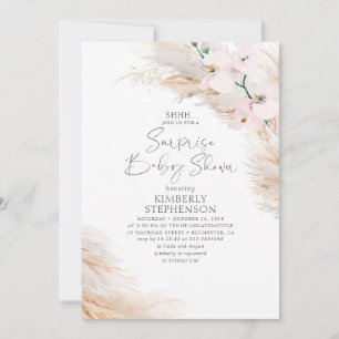 Invitation Orchidées roses Pampas Grass Surprise Baby shower