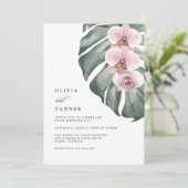 Invitation Orchidées roses sur Monstera Tropical Paradise Mar (Debout devant)