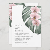 Invitation Orchidées roses sur Monstera Tropical Paradise Mar (Devant / Derrière)