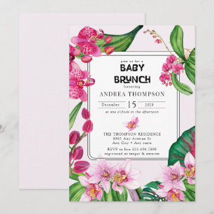 Invitation Orchidées tropicales Baby shower floral rose