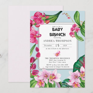 Invitation Orchidées Tropicales Fête de Bébé Florale Rose