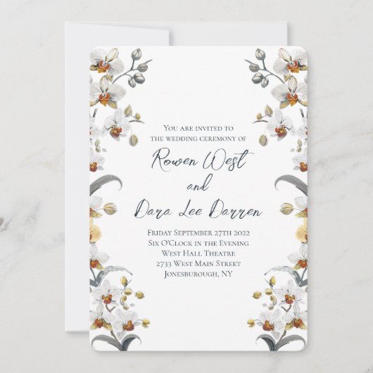 Invitation Orchidées Vintages blanches Mariage floral (Devant)
