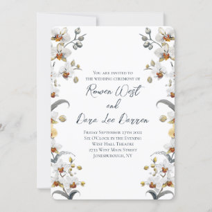 Invitation Orchidées Vintages blanches Mariage floral
