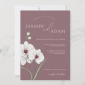 Invitation Orchidées violettes blanches Initiales Mariage flo (Devant)