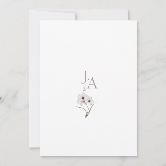 Invitation Orchidées violettes blanches Initiales Mariage flo (Dos)