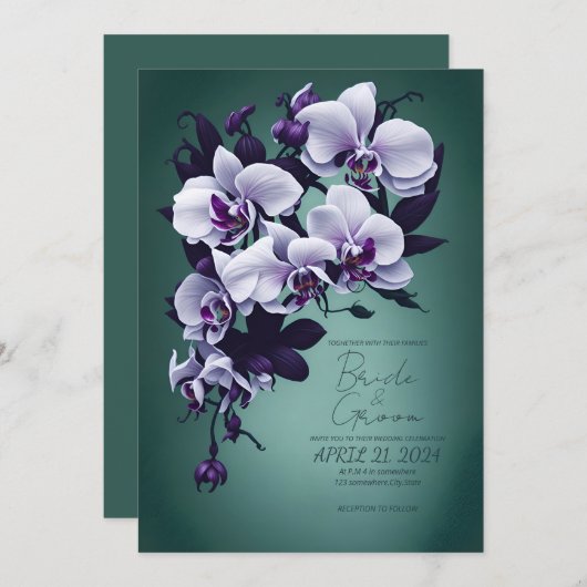 Invitation Orchidées violettes dans un arrière - plan vert. (Devant / Derrière)
