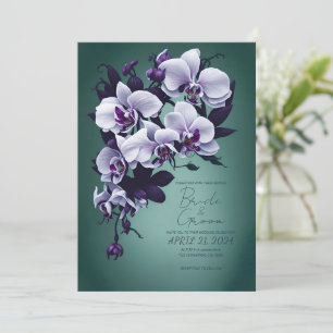 Invitation Orchidées violettes dans un arrière - plan vert.