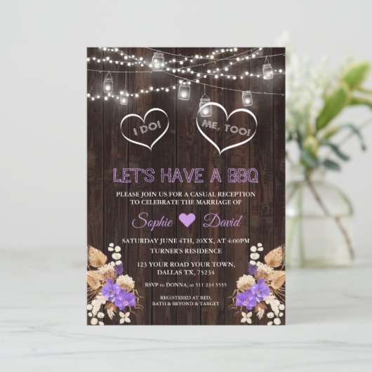 Invitation Orchidées violettes Herbe des Pampas Lunaria Grang (Debout devant)