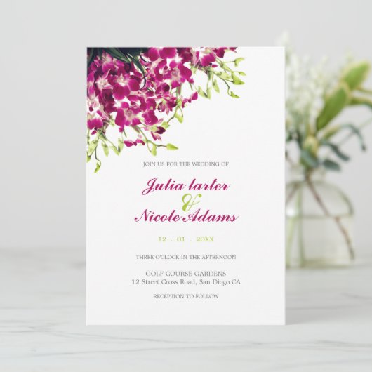 Invitation Orchidées violettes Mariage de la branche botaniqu (Debout devant)