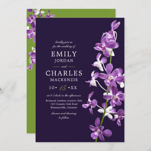 Invitation Orchidées violettes, Mariage élégant et moderne (Devant / Derrière)