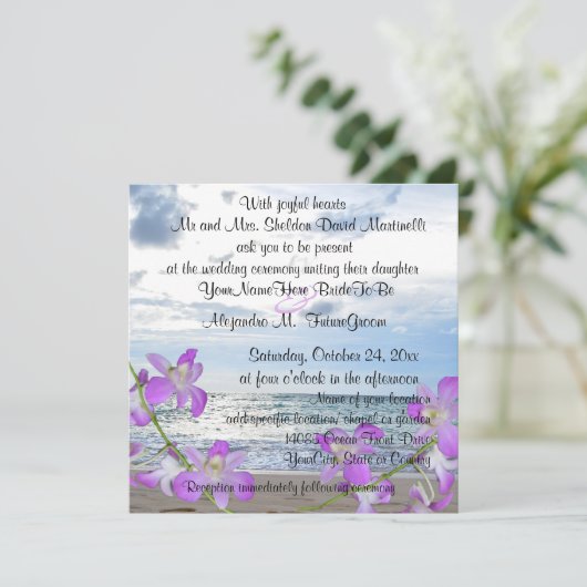 Invitation Orchidées Violettes Plage Jolie (Debout devant)