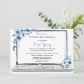 Invitation Ordinateur portable Baby shower virtuel avec fleur (Debout devant)