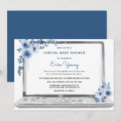Invitation Ordinateur portable Baby shower virtuel avec fleur (Devant / Derrière)