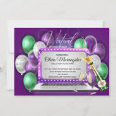 Invitation Ordinateur portable Ballons violets fête d'anniver (Devant)