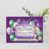 Invitation Ordinateur portable Ballons violets fête d'anniver (Debout devant)