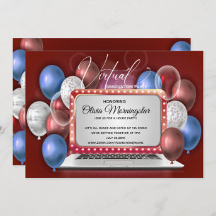 Invitation Ordinateur portable blanc et bleu rouge Partie de