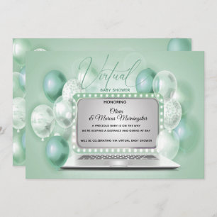Invitation Ordinateur portable vert Baby shower virtuel neutr