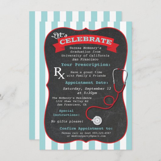 Invitation Ordonnance d'obtention du diplôme de l'école Médic (Devant / Derrière)