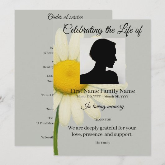 Invitation Ordre de service daisy gris (Devant / Derrière)