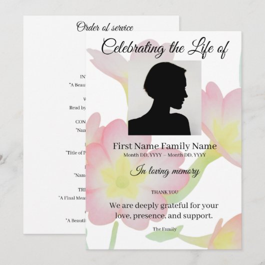 Invitation ordre de service de primevère (Devant / Derrière)