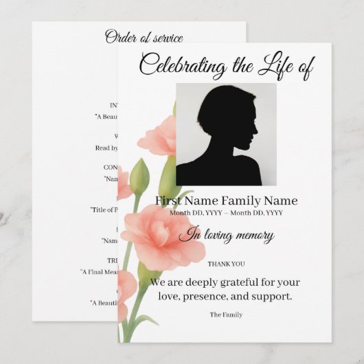 Invitation Ordre de service des fleurs (Devant / Derrière)