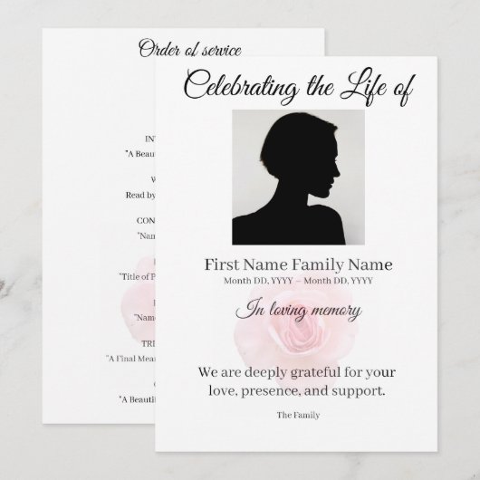 Invitation Ordre de service rose (Devant / Derrière)