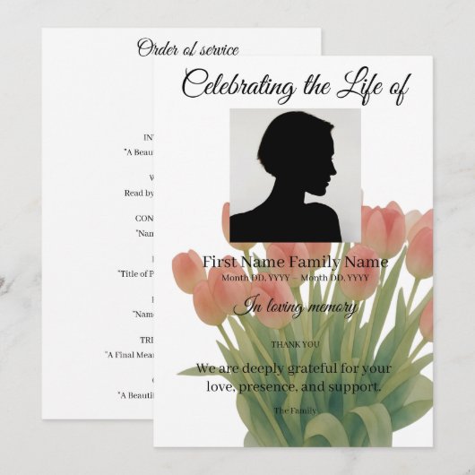 Invitation Ordre de service tulipe (Devant / Derrière)