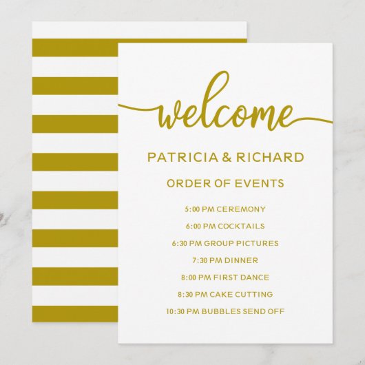 Invitation Ordre des événements de mariage Calendrier doré (Devant / Derrière)
