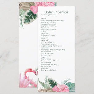Invitation Ordre du service de mariage Flamant rose tropical
