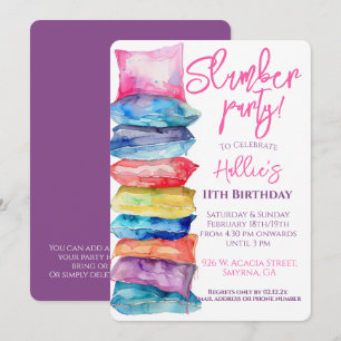 Invitation Oreiller aquarelle pour soirée pyjama