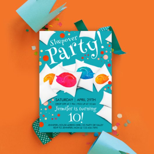 Invitation Oreiller de fête pyjama pour chat coloré