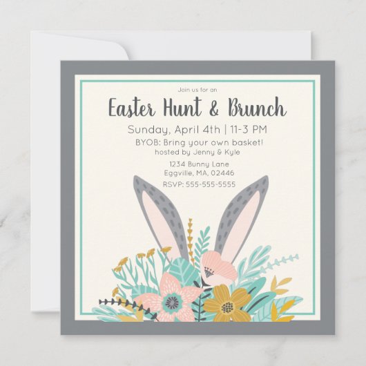 Invitation Oreilles de lapin dans les fleurs de printemps (Devant)