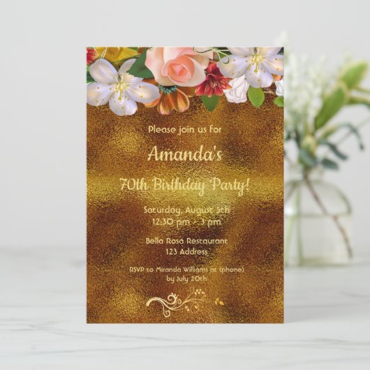 Invitation Orfèvres or blanc floraux élégant (Debout devant)