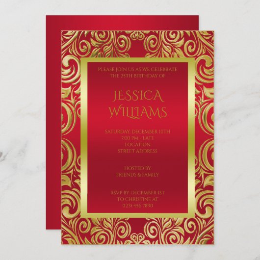 Invitation Orfèvres or décorés & Ruby Red Anniversaire (Devant / Derrière)