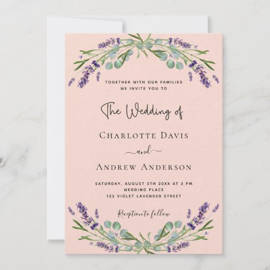 Invitation Orfèvres violets de lavande de Pêche mariage de lu (Devant)