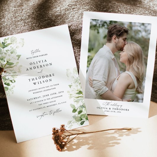 Invitation Organic Greenery Sage Wedding Photo Back