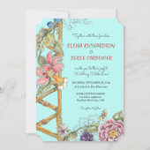 Invitation Oriental Aqua Floral Classic Chinoiserie Mariage (Devant)