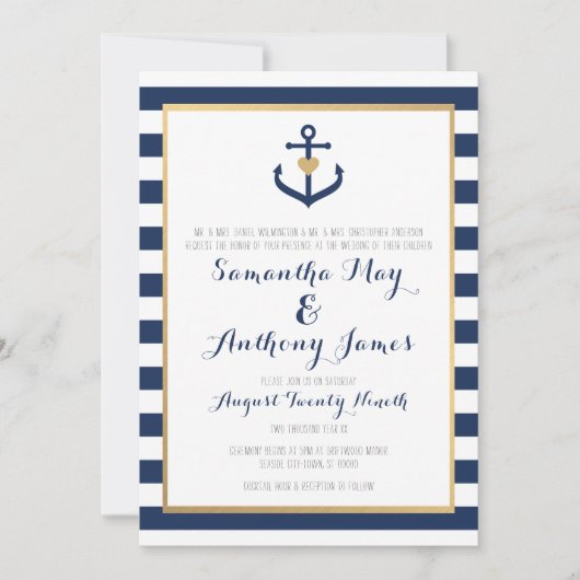 Invitation orienté nautique de mariage - Ancre de (Devant)