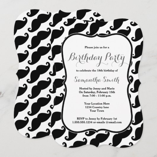 Invitation orientée d'anniversaire de moustache (Devant / Derrière)