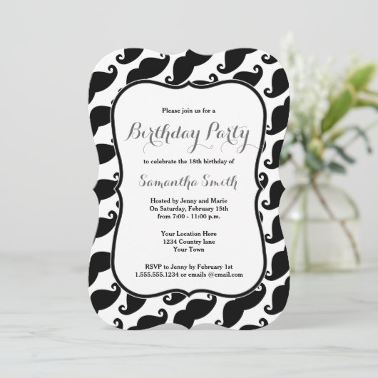 Invitation orientée d'anniversaire de moustache (Debout devant)