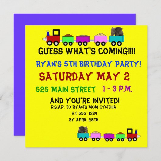 Invitation orientée d'anniversaire de train (Devant / Derrière)