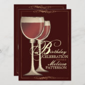 Invitation orientée de fête d'anniversaire de vin (Devant / Derrière)