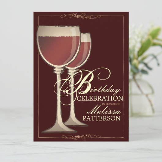 Invitation orientée de fête d'anniversaire de vin (Debout devant)
