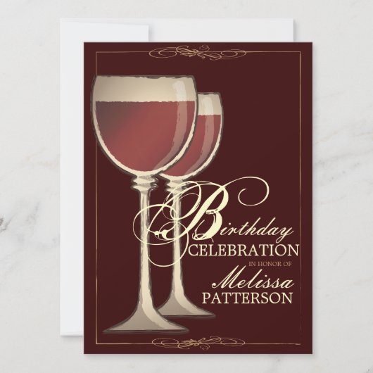Invitation orientée de fête d'anniversaire de vin (Devant)
