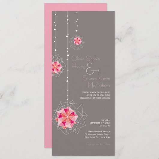 Invitation Origami rose suspensif lumières de l'ornement Mari (Devant / Derrière)