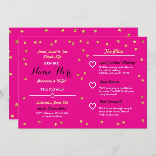 Invitation original de Fête des mariées de Parties (Devant / Derrière)