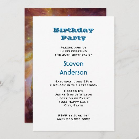 Invitation Orion Nebula fête d'anniversaire (Devant / Derrière)