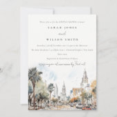 Invitation Orlando Florida Skyline Aquarelle Couples Douche (Devant)