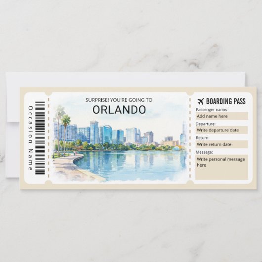 Invitation Orlando Trip Boarding Pass Ticket (Devant)