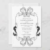 Invitation Ornat Black Floral Line Art Monogramme Mariage (Devant)